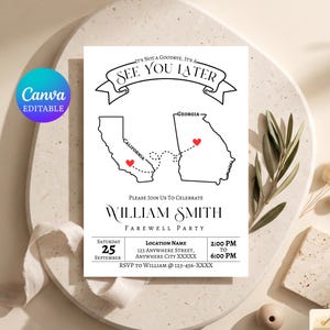 Farewell Invitation, Editable Template, Personalized Map Theme DIY Party Invite Card, Printable, Digital