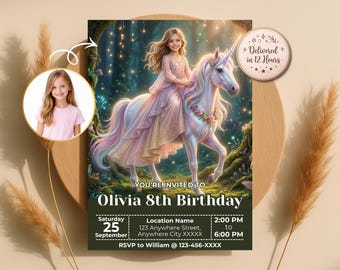 Princess Unicorn Birthday Invitation, Turn Your Child into Princess, Magical Invite, Digital Download