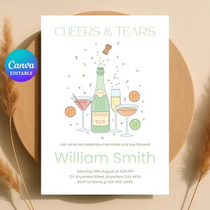 Cheers & Tears Farewell Invitation | Goodbye Party Invite | Fun Send Off | Editable Canva Template