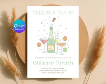 Cheers & Tears Farewell Invitation | Goodbye Party Invite | Fun Send Off | Editable Canva Template
