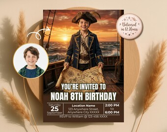 Turn Your Kid Into Pirate Invitation, Treasure Hunt Birthday Invite, Pirate Theme, Digital Download
