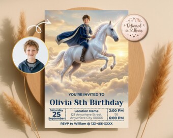 Turn Your Kid into Unicorn Rider Invitation, Magical Birthday Invite, Fantasy Party, Princess Theme