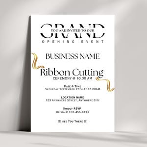 Editable Business Company Corporate Grand Opening Party Invitation Card Template | Business Launch Ribbon Cutting Invitation | Printable