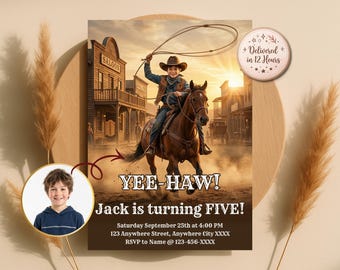 Custom Cowboy Horse Riding Birthday Invitation, Western Lasso Party Invite (Digital Download)