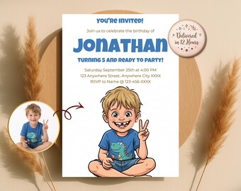 Caricature Birthday Invitation, Custom Kids Caricature from Photo, Personalized Party Invite, Digital Download