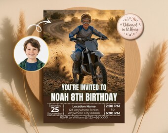 Turn Your Kid into Dirt Bike Rider Invitation, Custom Birthday Invite, Racing Theme, Digital