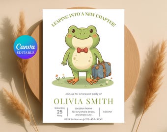 Invitación para fiesta de despedida con temática de ranas, invitación editable para fiesta de despedida (descarga instantánea)