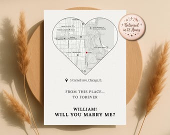 Custom Heart Map Proposal Card, Personalized Location, Will You Marry Me (Digital Download)