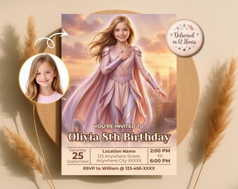 Turn Your Kid into Superhero, Custom Birthday Invitation Girl, Superpower Party, Personalized Digital Invite