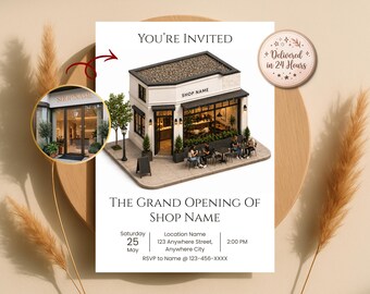 Invitación personalizada en 3D isométrica para escaparate, boceto en miniatura de tienda en 3D a partir de una foto, invitación de lanzamiento, digital.