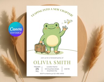 Invitación para fiesta de despedida con temática de ranas, invitación editable para fiesta de despedida (descarga instantánea)