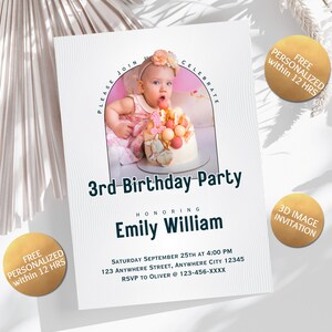 Personalisierte 3D-Foto-Geburtstags-Party Einladungskarte Vorlage Kundenspezifische Foto-Geburtstagsfeier-Einladungskarte Made To Order Einladungsvorlage