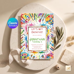 Invitación de cumpleaños para fiesta de arte, invitación creativa y editable para niños (descarga digital)