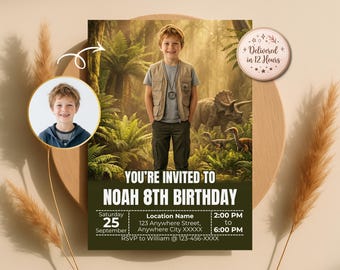 Dinosaur Birthday Invitation, Turn Your Kid into Dino Explorer, Personalized Invite, Digital Download