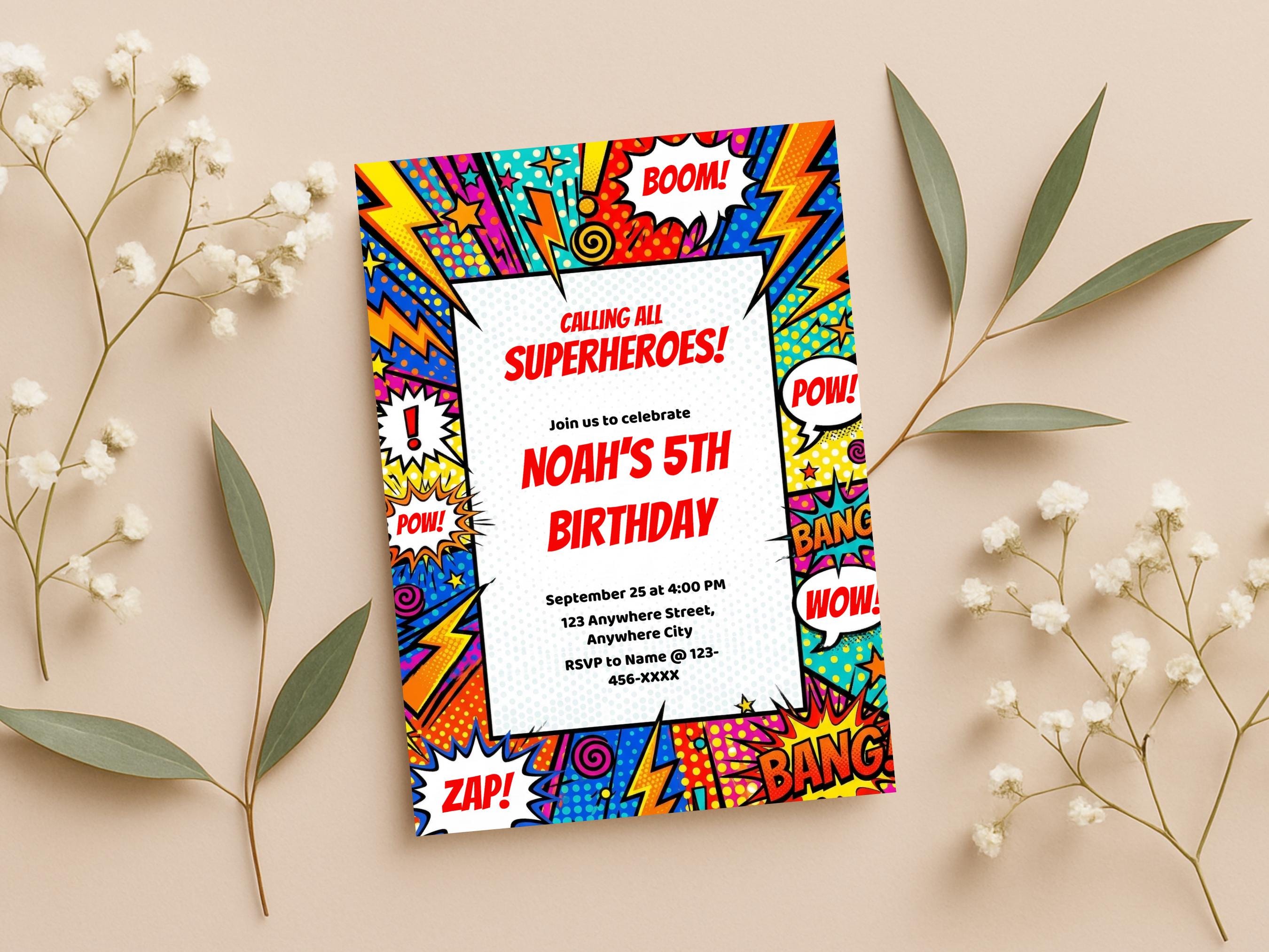 Superhero Comic Birthday Invitation, Editable Retro Comic Book Party ...