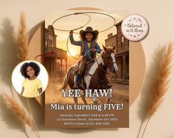 Custom Cowgirl Horse Riding Birthday Invitation, Western Lasso Party Invite (Digital Download)