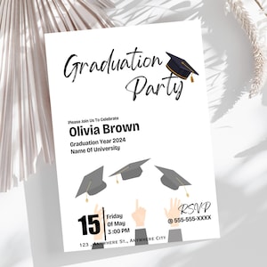 Sjabloon uitnodigingskaart afstudeerfeest | Afstudeeruitnodiging | Afstuderen Aankondiging Class Of 2025 Uitnodiging | Bewerkbare uitnodiging