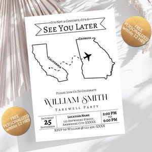 Modèle de carte d'invitation à une fête d'adieu à thème de carte | Invitation d'adieu | carte d'adieu | Invitation déménagement | Carte modifiable