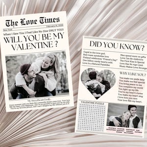 Plantilla de invitación para tarjeta de propuesta de San Valentín / Tarjeta de propuesta de periódico para San Valentín / Tarjeta romántica de amor / Tarjeta para novia y novio Evite