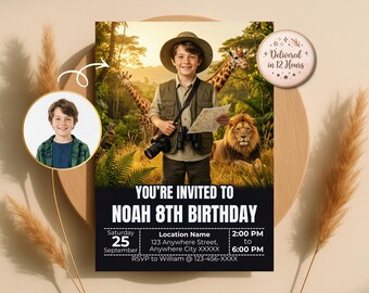 Turn Your Child into Safari Explorer Invitation, Jungle Birthday Invite, Wild One Party, Digital