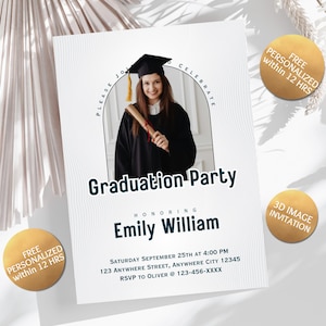 Personalisierte 3D-Foto-Abschluss-Party Einladungskarte Vorlage Angepasste Foto-Abschluss-Party laden Karte ein Gemacht, um Einladungskarte zu bestellen