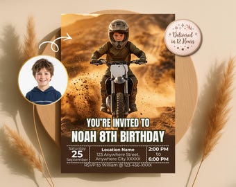 Turn Your Kid into Dirt Bike Rider Invitation, Custom Birthday Invite, Racing Theme, Digital
