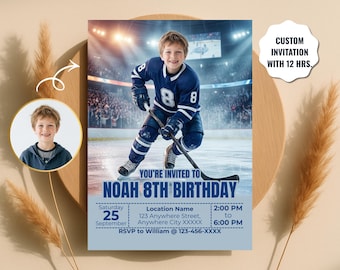 Turn Your Kid into Hockey Star – Custom Ice Skating Birthday Invitation, Personalized Photo Invite