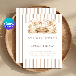 Dim Sum Birthday Invitation Template, Kawaii Dumpling Party Invite, Asian Food Theme, Editable, Digital