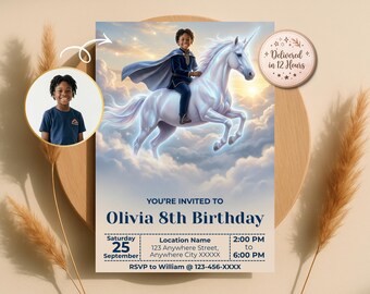 Turn Your Kid into Unicorn Rider Invitation, Magical Birthday Invite, Fantasy Party, Princess Theme