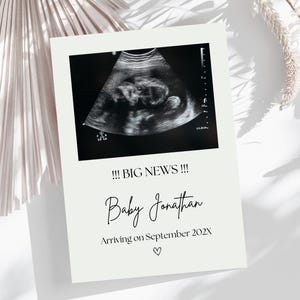 Modelo de cartão de convite editável para anúncio de gravidez | Anúncio de chegada do bebê ao marido | Cartão de gravidez por ultrassom | Cartão Baby Revel
