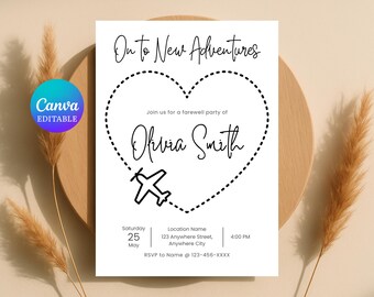 Invitación "A nuevas aventuras" / Invitación a despedida de viaje / Plantilla editable