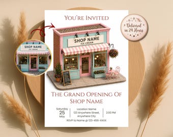 Invitación personalizada en 3D isométrica para escaparate, boceto en miniatura de tienda en 3D a partir de una foto, invitación de lanzamiento, digital.