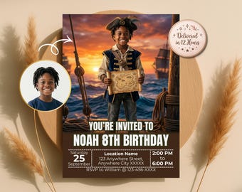 Turn Your Child Into Pirate Invitation, Treasure Hunt Birthday Invite, Pirate Theme, Digital Download