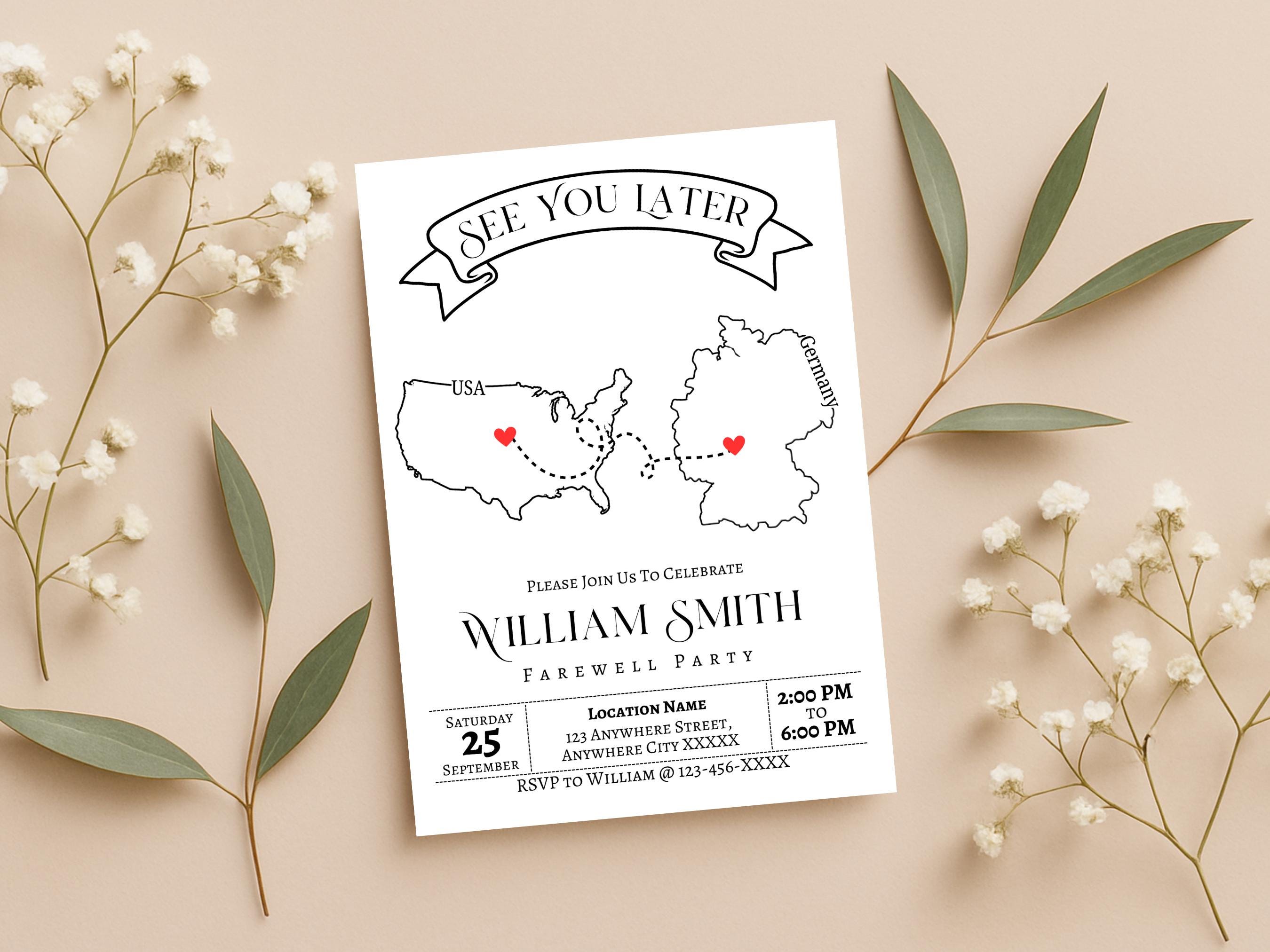Map Party Invite Custom Map Farewell Party Invitation | Personalized Invitation ...