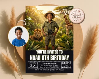 Turn Your Child into Safari Explorer Invitation, Jungle Birthday Invite, Wild One Party, Digital