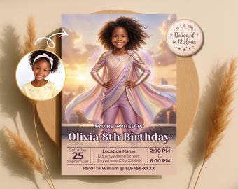 Turn Your Kid into Superhero, Custom Birthday Invitation Girl, Superpower Party, Personalized Digital Invite