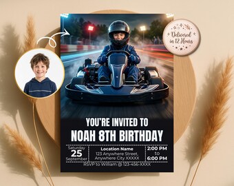 Turn Your Child into Go Kart Racer Invitation, Racing Birthday Invite, Kids Race Party,