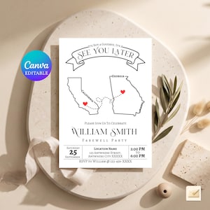 Farewell Invitation, Editable Template, Personalized Map Theme DIY Party Invite Card, Printable, Digital