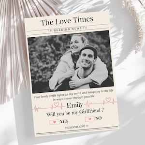 Newspaper theme Girlfriend Proposal Invitation Card Template | Will You Be My Girlfriend love Card | Romantic Proposal Card | Editable Card