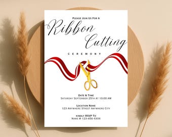 Ribbon Cutting Invitation, Editable Template, Business Corporate Launch Party DIY Invite Card, Printable, Digital