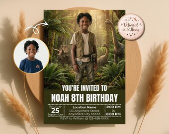 Dinosaur Birthday Invitation, Turn Your Kid into Dino Explorer, Personalized Invite, Digital Download