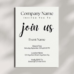 Editable Business Company Corporate Special Event Party Invitation Card ...