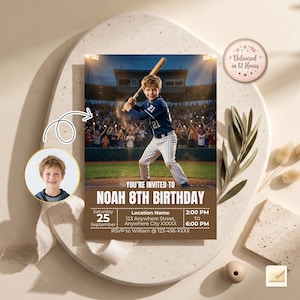Turn Your Kid into Baseball Star – Custom Baseball Birthday Invitation, Personalized Photo Invite, Digital
