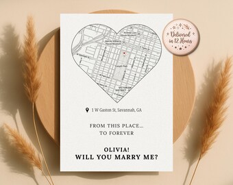 Custom Heart Map Proposal Card, Personalized Location, Will You Marry Me (Digital Download)
