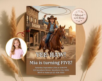 Custom Cowgirl Horse Riding Birthday Invitation, Western Lasso Party Invite (Digital Download)
