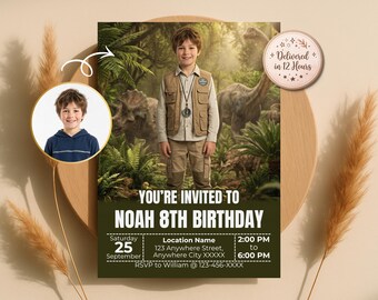 Dinosaur Birthday Invitation, Turn Your Kid into Dino Explorer, Personalized Invite, Digital Download