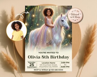 Princess Unicorn Birthday Invitation, Turn Your Child into Princess, Magical Invite, Digital Download