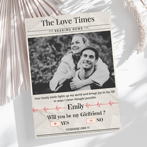 Newspaper theme Girlfriend Proposal Invitation Card Template | Will You Be My Girlfriend love Card | Romantic Proposal Card | Editable Card