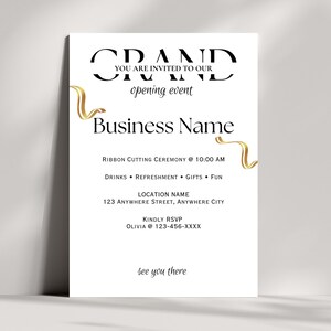 de Carte d'invitation à la fête d'inauguration | d'invitation pour une soirée de lancement d'entreprise | Faire-part d'ouverture | Invitation imprimable modifiable