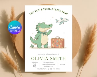 Invitación a fiesta de despedida con temática de caimanes, invitación editable para fiesta de despedida, plantilla "Hasta luego", digital